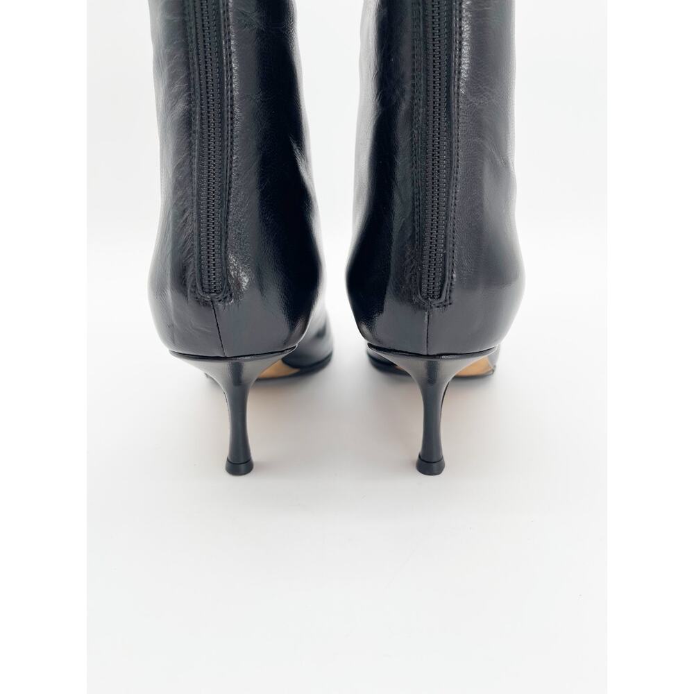 Jimmy Choo Vintage Peony Black Leather Pointed Toe Knee High Heeled Boots IT 38 - Picture 9 of 13